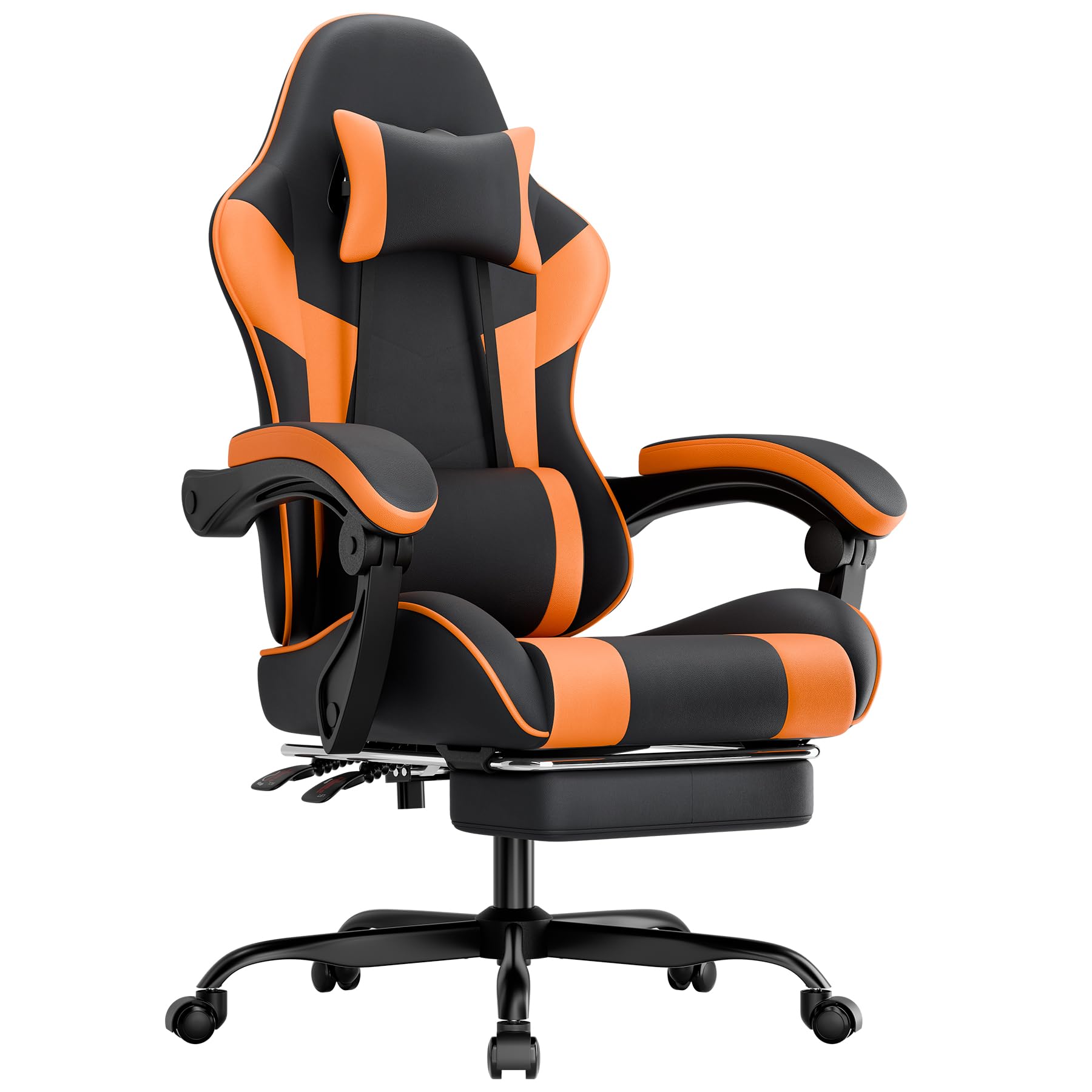 Silla ergonómica para videojuegos, con reposapiés, reposabrazos ajustables, silla de oficina, silla ergonómica para ordenador con soporte lumbar, color negro y naranja