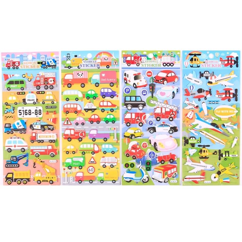 Image of Kids Vehicle Stickers Set - Cars, Trucks, Fire Engine, Ambulance, Police & Airplane Stickers for Toddlers, Scrapbooking, School Projects & DIY Crafts