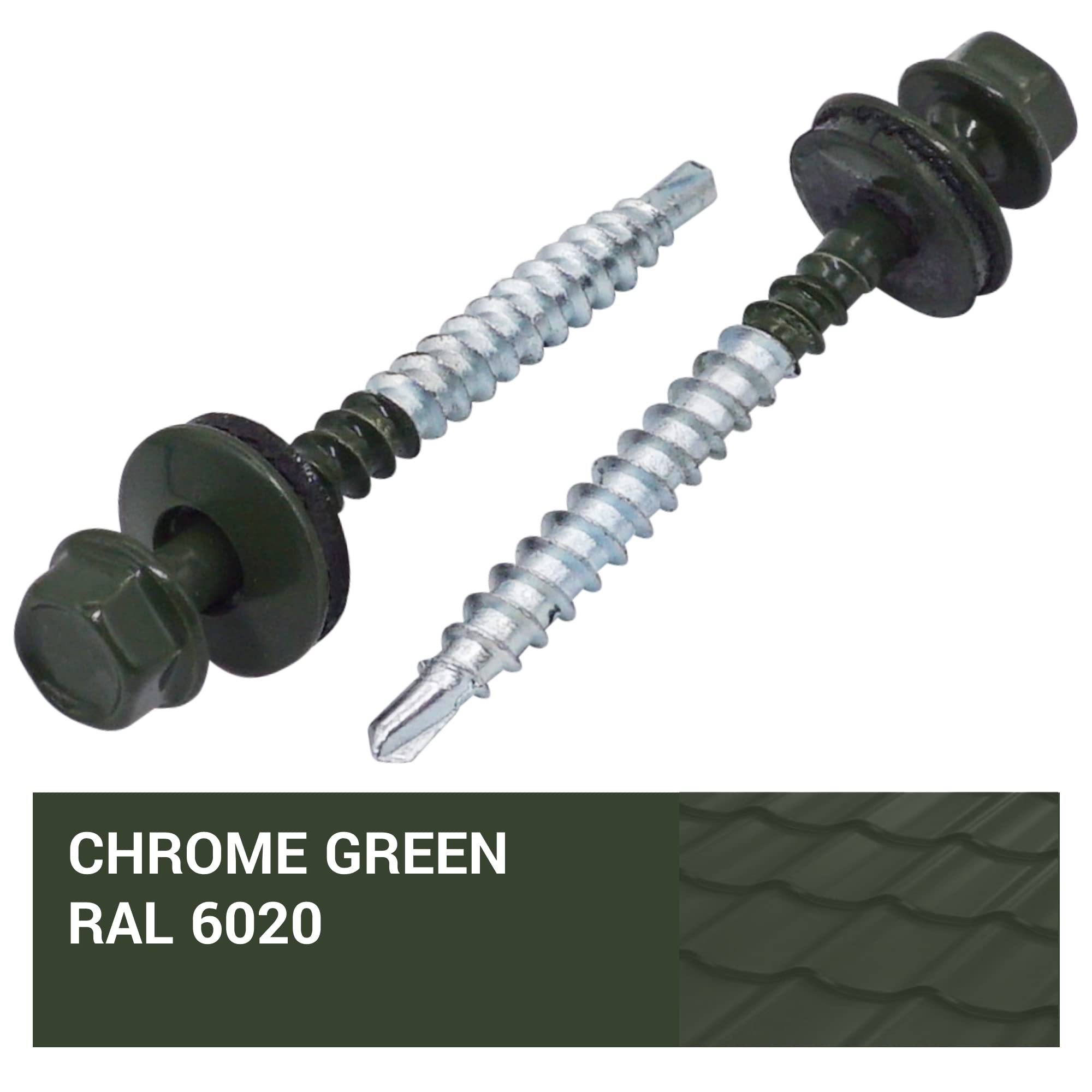 SKIR'CO (150 pcs) Painted Roofing Screws, 4.8 x 50 mm Self-Drilling Screws With EPDM Washers, Hex Head (Chrome Green, RAL 6020) - Image 4
