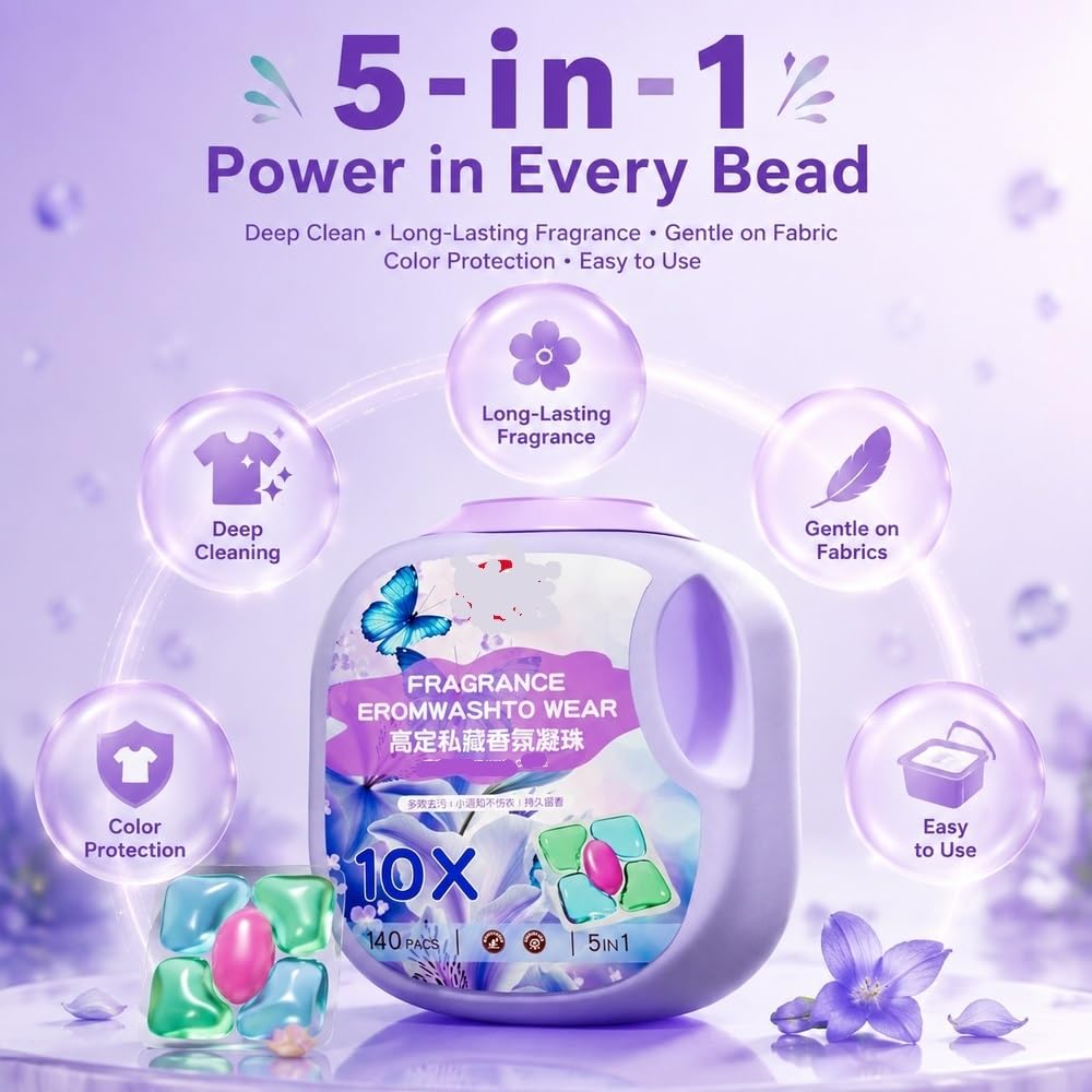 Perline 5-in-1 Per Bucato, 140 Pz., Profumo Bluebell. | Pulizia Profonda, Ammorbidisce E Protegge Il Colore, Fragranza Fresca.