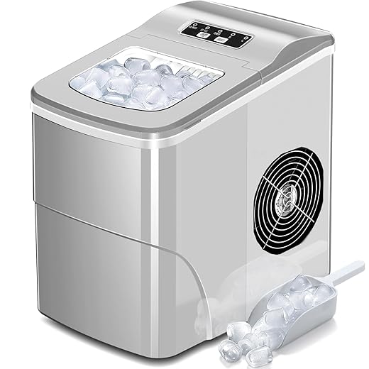AGLUCKY Countertop Ice Maker Machine, Portable Ice Makers Countertop, Make 26 lbs ice in 24 hrs,Ice Cube Rready in 6-8 Mins with Ice Scoop and Basket