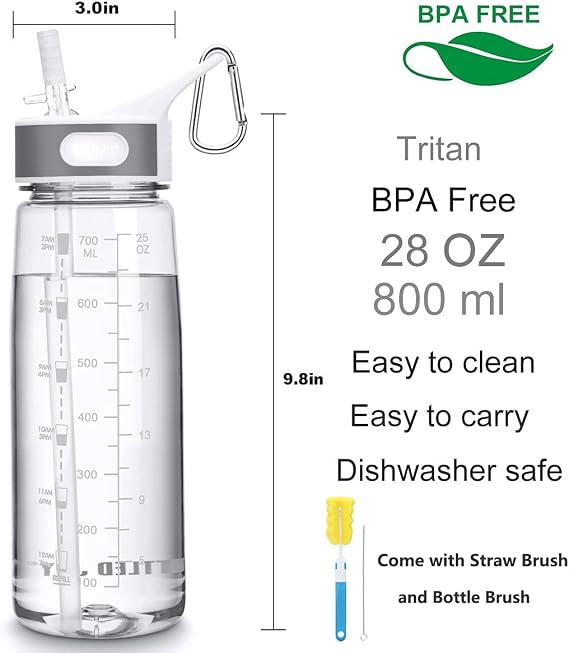 Sports Water Bottle with Straw 800ML Bike Water Bottles Reusable Water Jug 28 OZ Hydro Jug BPA-Free Wide Mouth Water Bottle with Handle for Fitness Outdoor Hiking Camping Dishwasher Safe