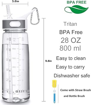 Sports Water Bottle with Straw 800ML Bike Water Bottles Reusable Water Jug 28 OZ Hydro Jug BPA-Free Wide Mouth Water Bottle with Handle for Fitness Outdoor Hiking Camping Dishwasher Safe