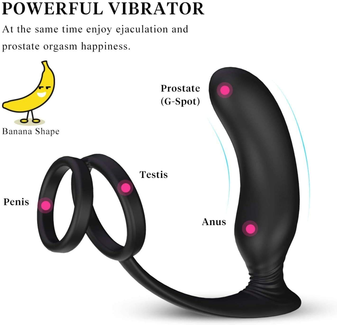 Prostata Vibratore Massaggiatore con Pene E L'anello Testicolare, Stimolatore modalità 9-Livello Anale, Silicone Molle Vibratore Anale Prostatica, Spina di Telecomando Anale