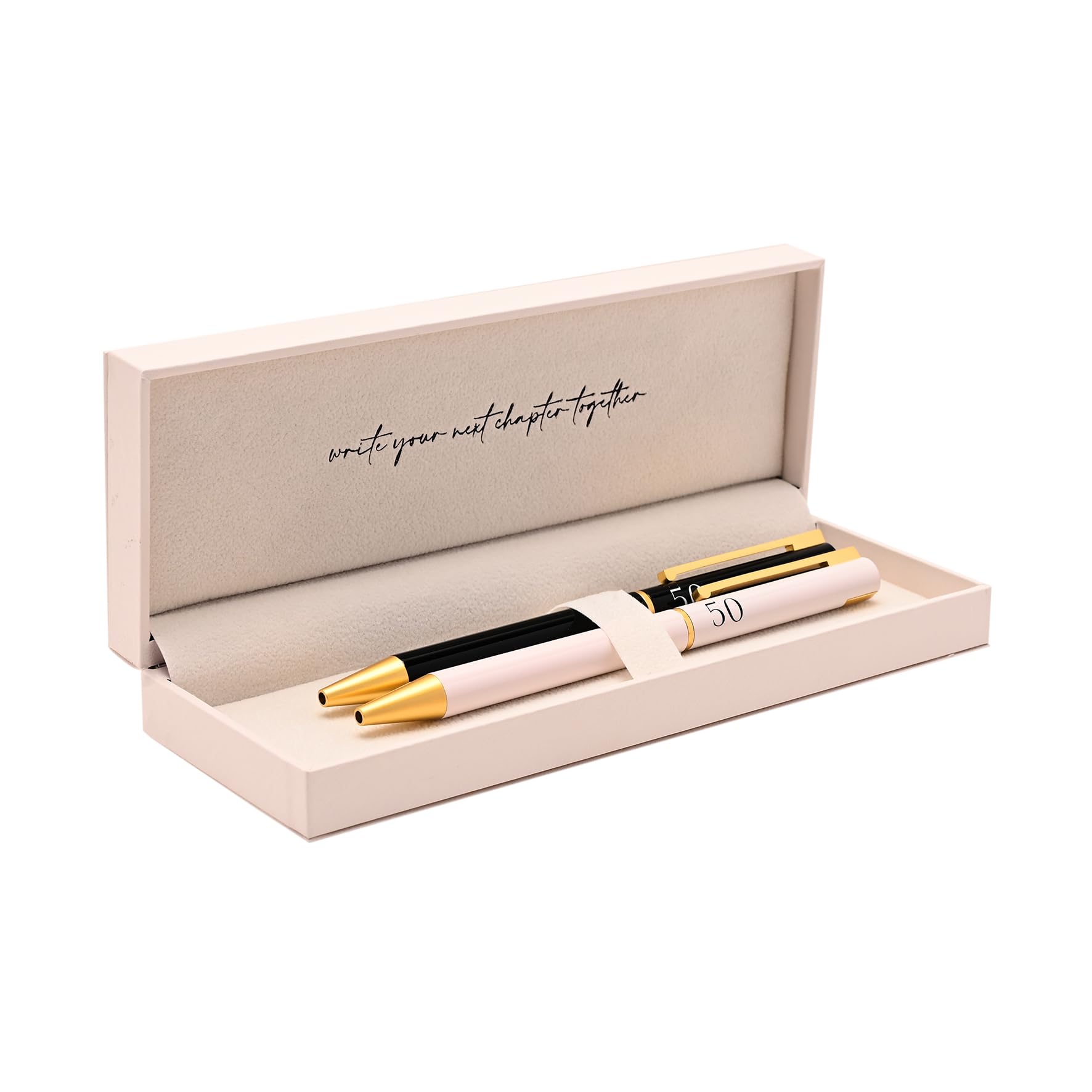 Amore Set of 2 Pens 50 Years Together Elegant Black, White, and Gold Finish Perfect 50th Gift for Couples