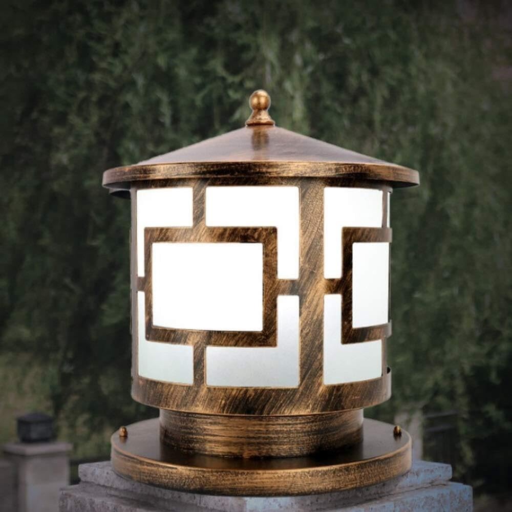 QUSYZD Outdoor Post Light European Simplicity Antirust Aluminum Metal Column Lamp E27 Street Landscape Post Light Traditional Vintage Garage Pavilion Courtyard Lighting,35cm