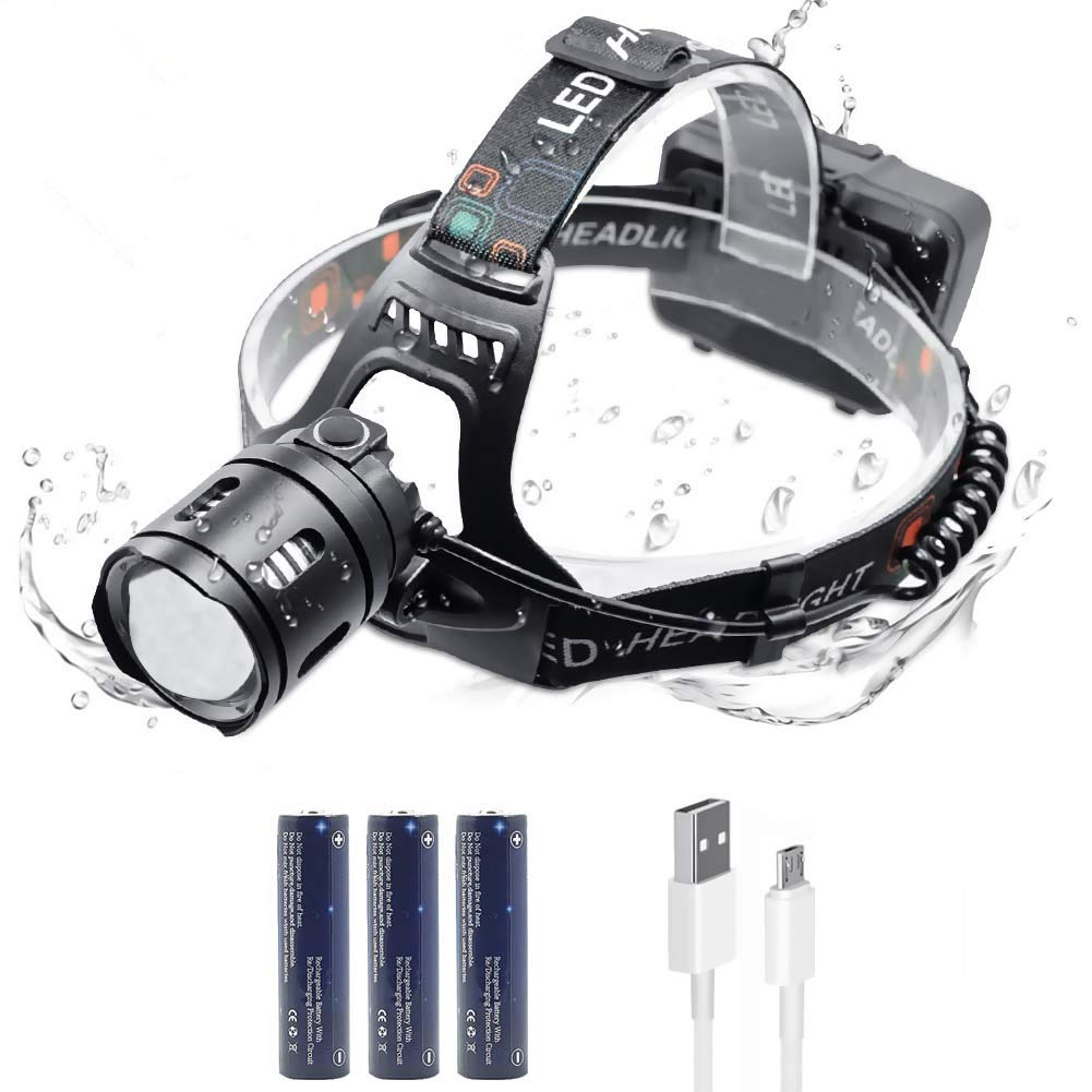 Luluwa 5000 Lumen Head Torch 2000 & Zoomable Rechargeable Led Headlamp Headlight Flashlight Waterproof Adjustable Led Headlamp Perfect For Running Walking The Dog Camping Reading (5000 Lumen)