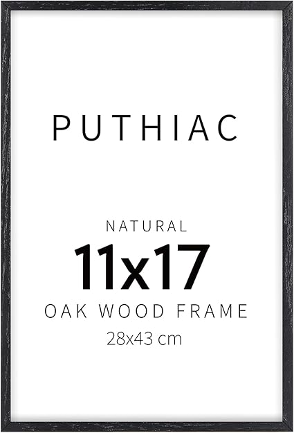puthiac 11x17 Black Oak Wood Picture Frame - Minimalist 11x17 Poster Frame, 11"x17" Frame Wood, Natural Solid Wooden Picture Frames for Wall Art Photo and Prints (1 Pack, Black)