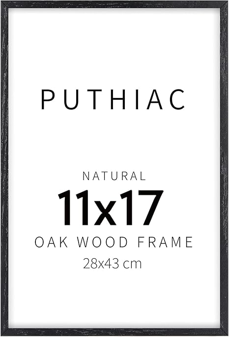 puthiac 11x17 Black Oak Wood Picture Frame - Minimalist 11x17 Poster Frame, 11"x17" Frame Wood, Natural Solid Wooden Picture Frames for Wall Art Photo and Prints (1 Pack, Black)