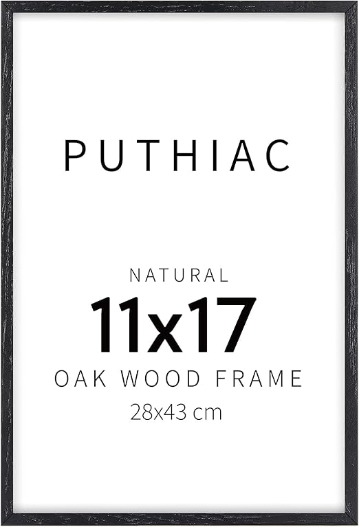 puthiac 11x17 Black Oak Wood Picture Frame - Minimalist 11x17 Poster Frame, 11"x17" Frame Wood, Natural Solid Wooden Picture Frames for Wall Art Photo and Prints (1 Pack, Black)