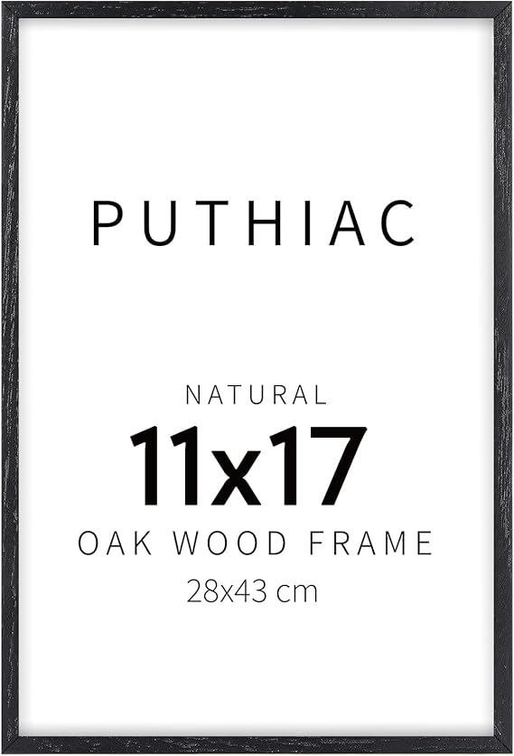 puthiac 11x17 Black Oak Wood Picture Frame - Minimalist 11x17 Poster Frame, 11"x17" Frame Wood, Natural Solid Wooden Picture Frames for Wall Art Photo and Prints (1 Pack, Black)