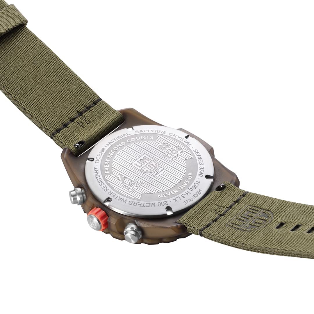 Luminox Herren Outdoor Uhr Bear Grylls Survival 3740 Eco Series in der Farbe Grün mit Ocean-Tide-Armband, Gehäusedurchmesser: 45 mm, XB.3757.ECO