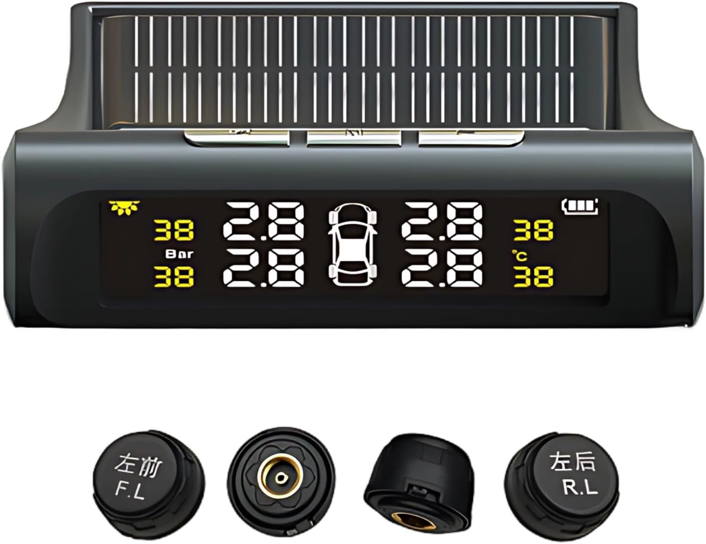 Solar Tpms with Voice, Wireless Tire Pressure Monitor, Colored Display, External Sensors, Real-Time Alerts, Easy Install
