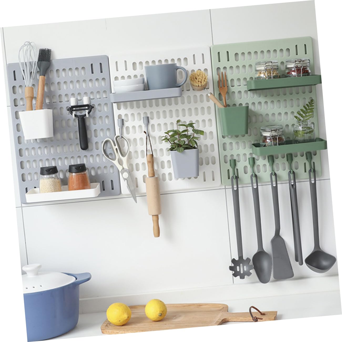 Cabilock 8Pcs Punch Wall Mounted Storage Shelf Versatile Kitchen and Bathroom Organizer Rack with Hooks for Daily Essentials Glasses