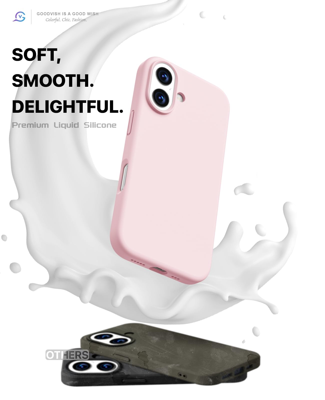 GOODVISH 3 in 1 Silicone Cover per iPhone 17 6.3", Custodia con 2 Pellicola Vetro Temperato [Protezione Fotocamera] 360° Protezione Anticaduta Case per Cellulare Antiurto Resistente, Rosa Sabbia