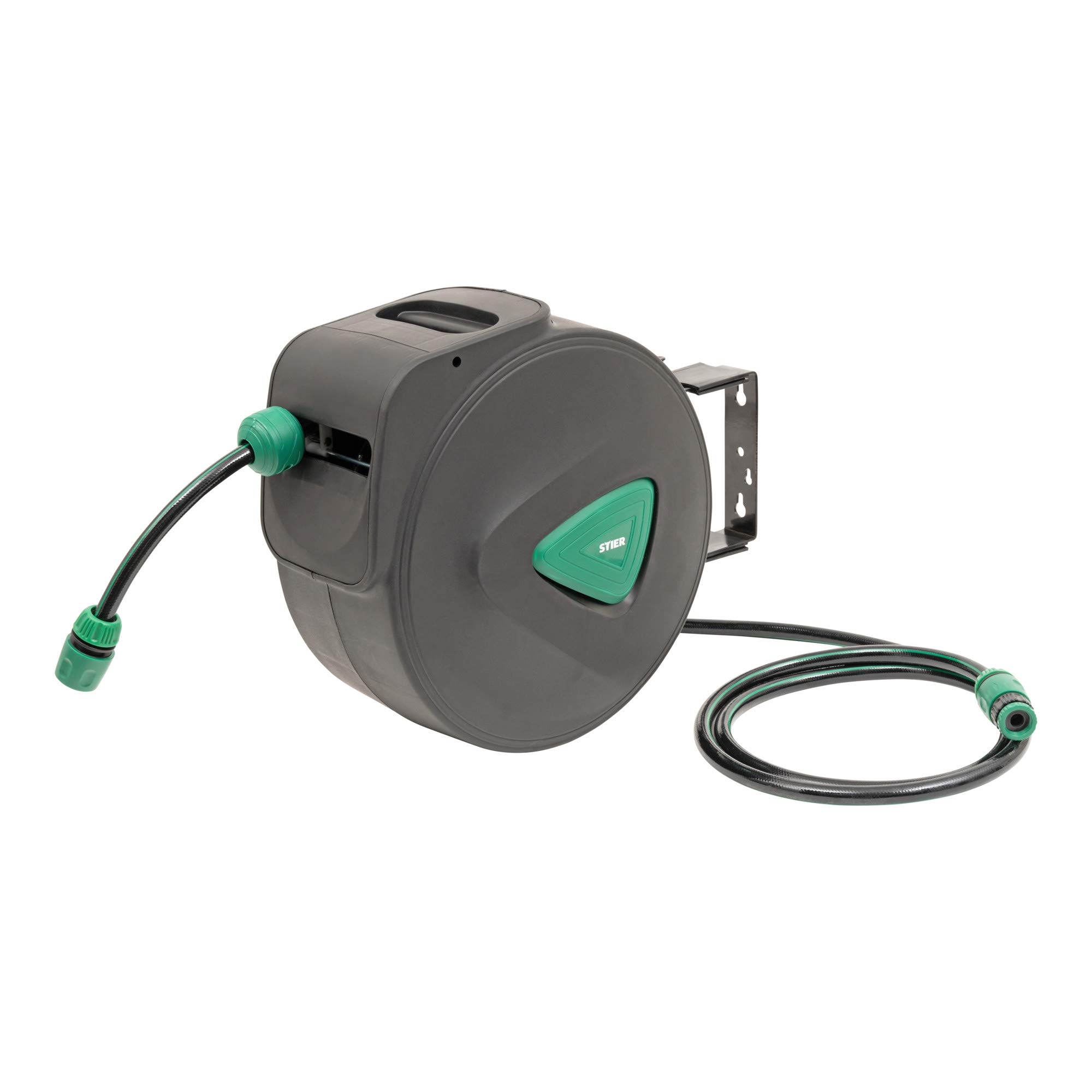 STIER Garten Schlauchtrommel SGS-200 20+2 m mit Sprühpistole automatisch schwenkbar, Gartenschlauch, Automatik-Aufwicklung, für Wandmontage, Trommelrolle Schlauch