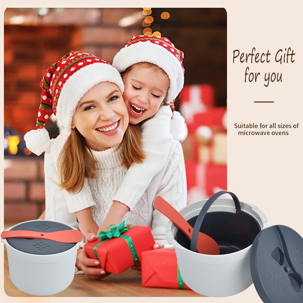 Microwave Rice Cooker Steamer, Microwave Pasta Cooker with Strainer, 2 L Microwave Cookware Set for Rice, Pasta, Vegetables, Quinoa, Oatmeal, Ramen Non stick (orange)