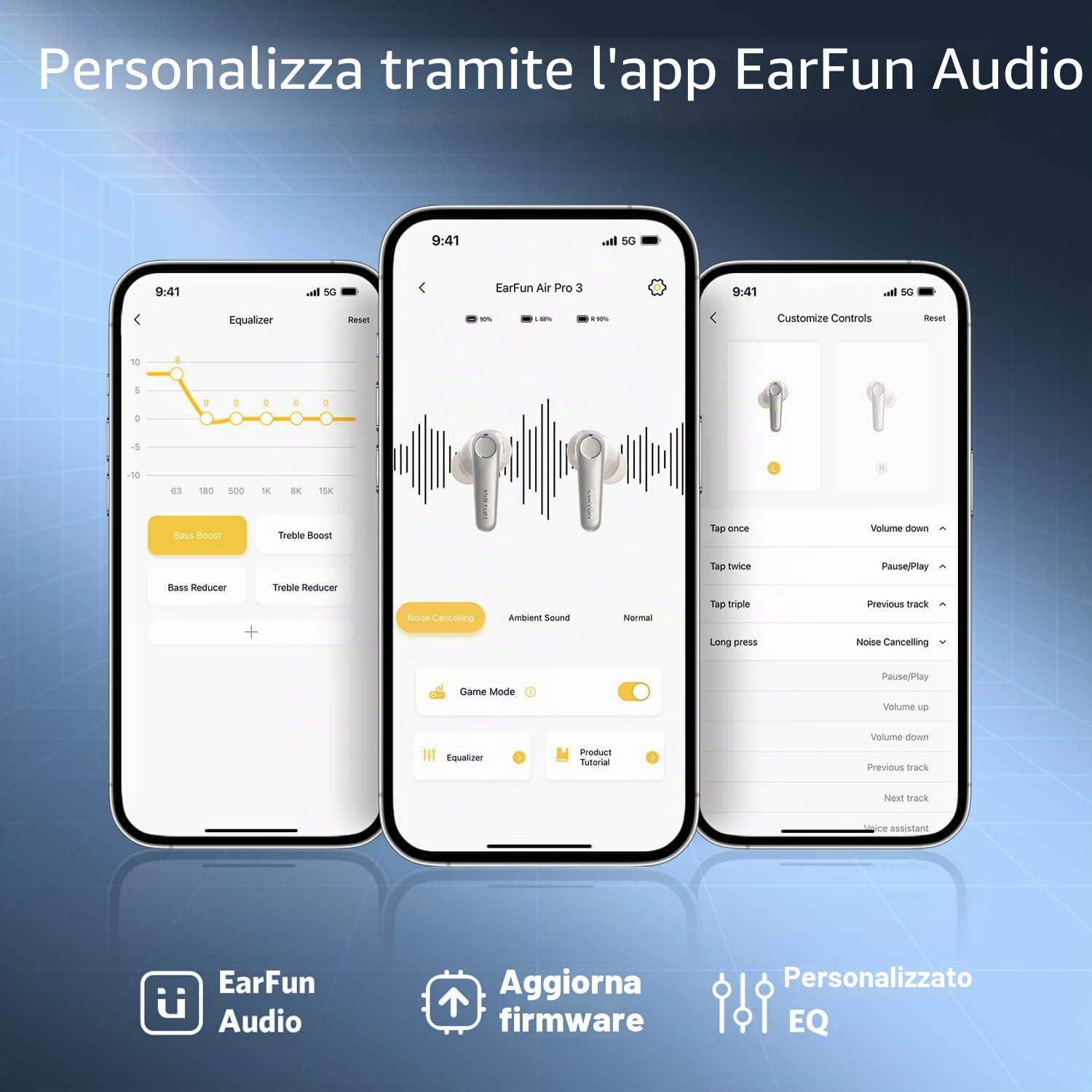 EarFun Air Pro 3 Cuffie Auricolari con Cancellazione del Rumore, Suono Qualcomm® aptX™ Adaptive, 6 Microfoni, Bluetooth 5.3, Connessione Multipoint, 45H Autonomia, EQ via App, Bianco