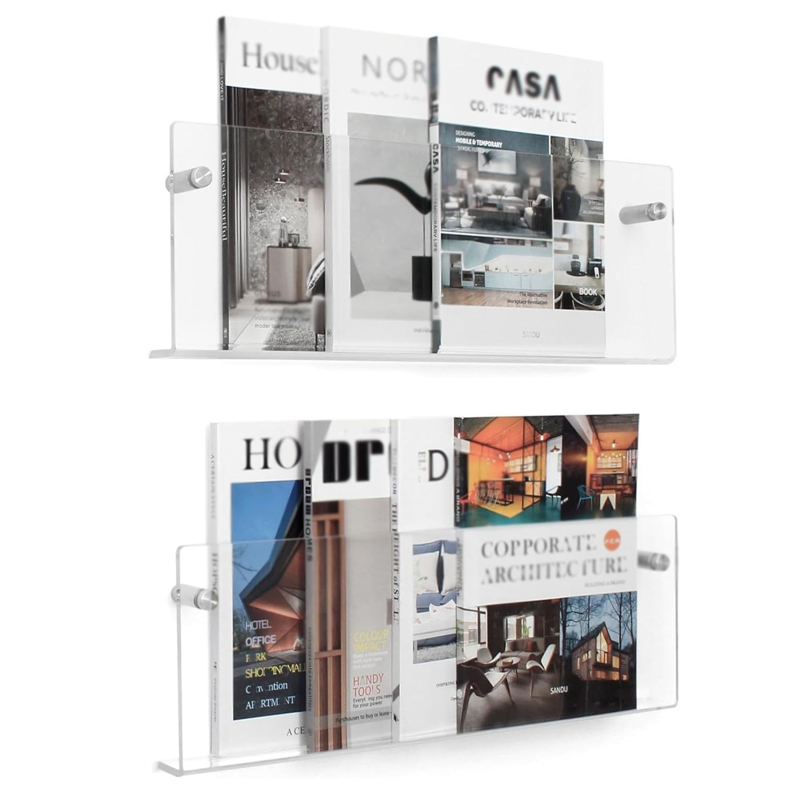 Lot de 2 Porte-revues et présentoirs muraux en Acrylique pour brochures, Organiseur de dossiers élégant pour Le Bureau, la Maison, l'église et la bibliothèque (110 cm)