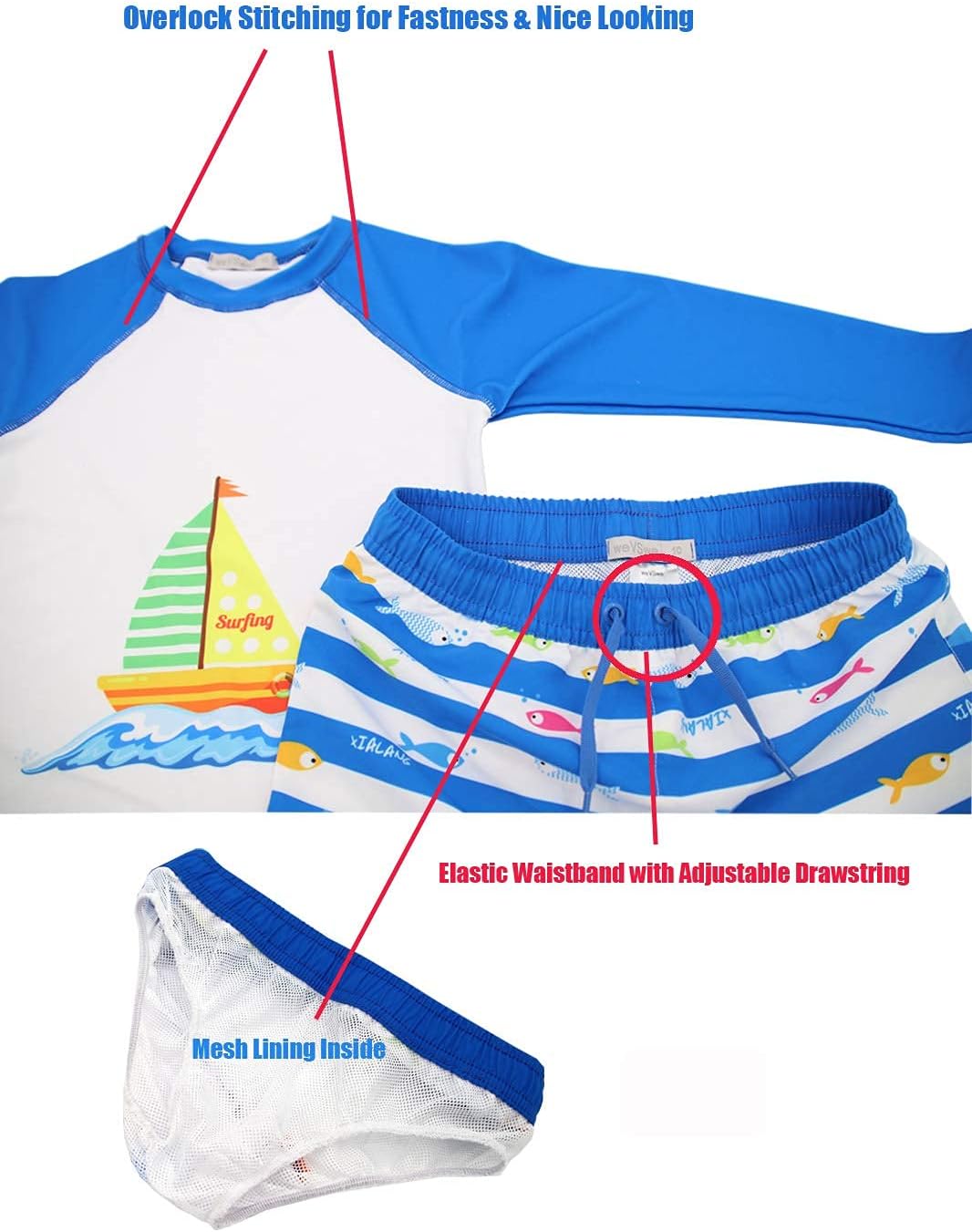 weVSwe Toddler Boys UPF 50+ 2PC Rash Guard Set Swim Trunks Long Sleeve Swimsuits