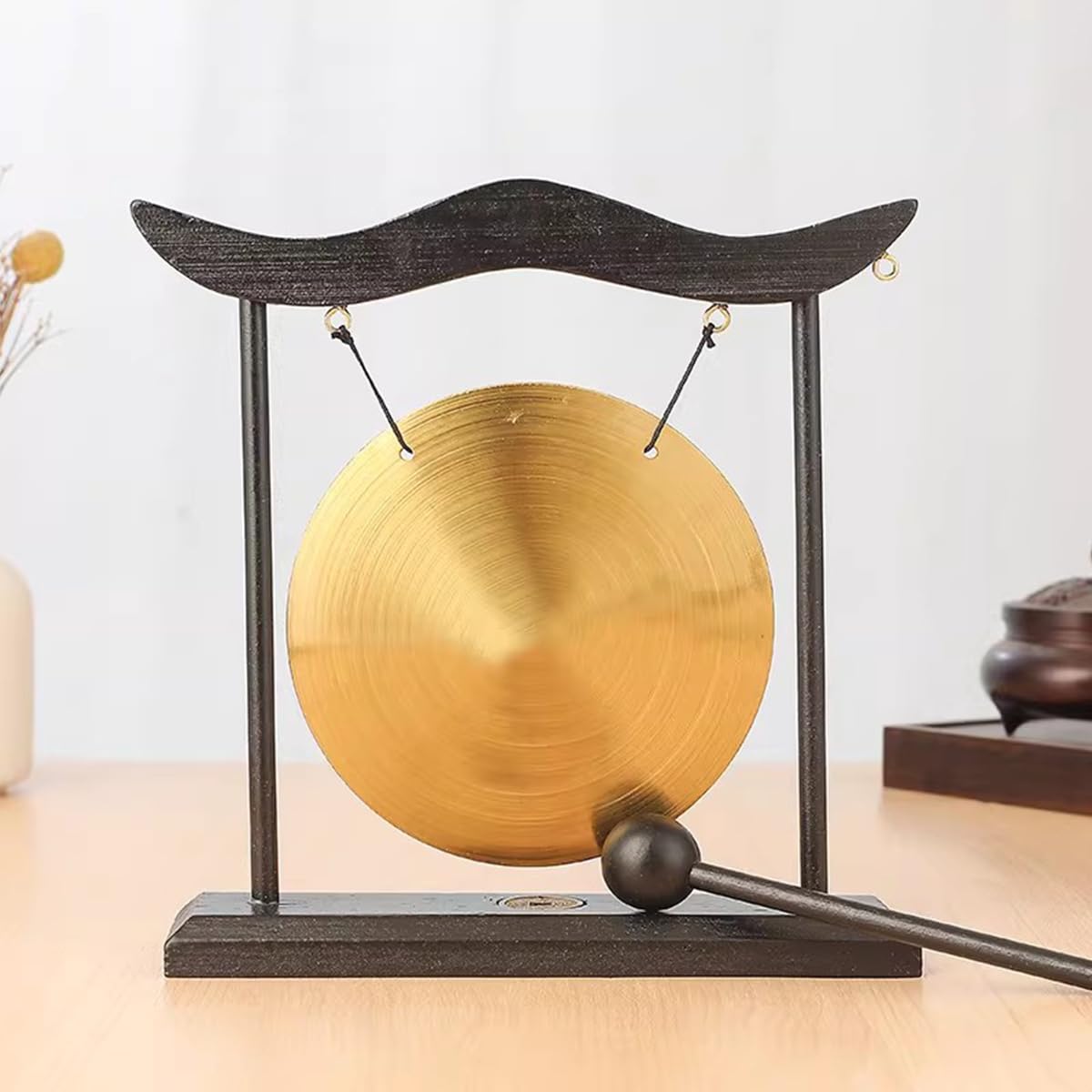 Gong de latón Feng Shui, arte zen, gong de mesa chino, decoración oriental china misteriosa para inauguración de casa.