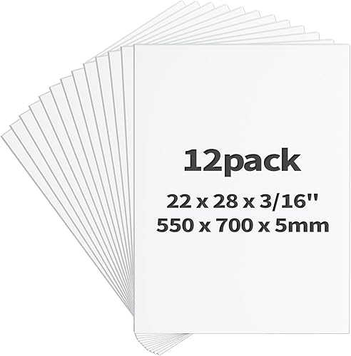 Tablero de espuma de 22 x 28 x 316 pulgadas, paquete de 12 tableros blancos para póster, tablero de espuma ligero para manualidades, enmarcado,