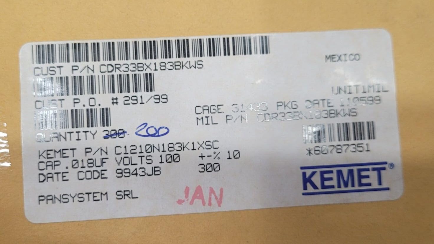 Generic (1 PC) CDR33BX183BKWS KEMET