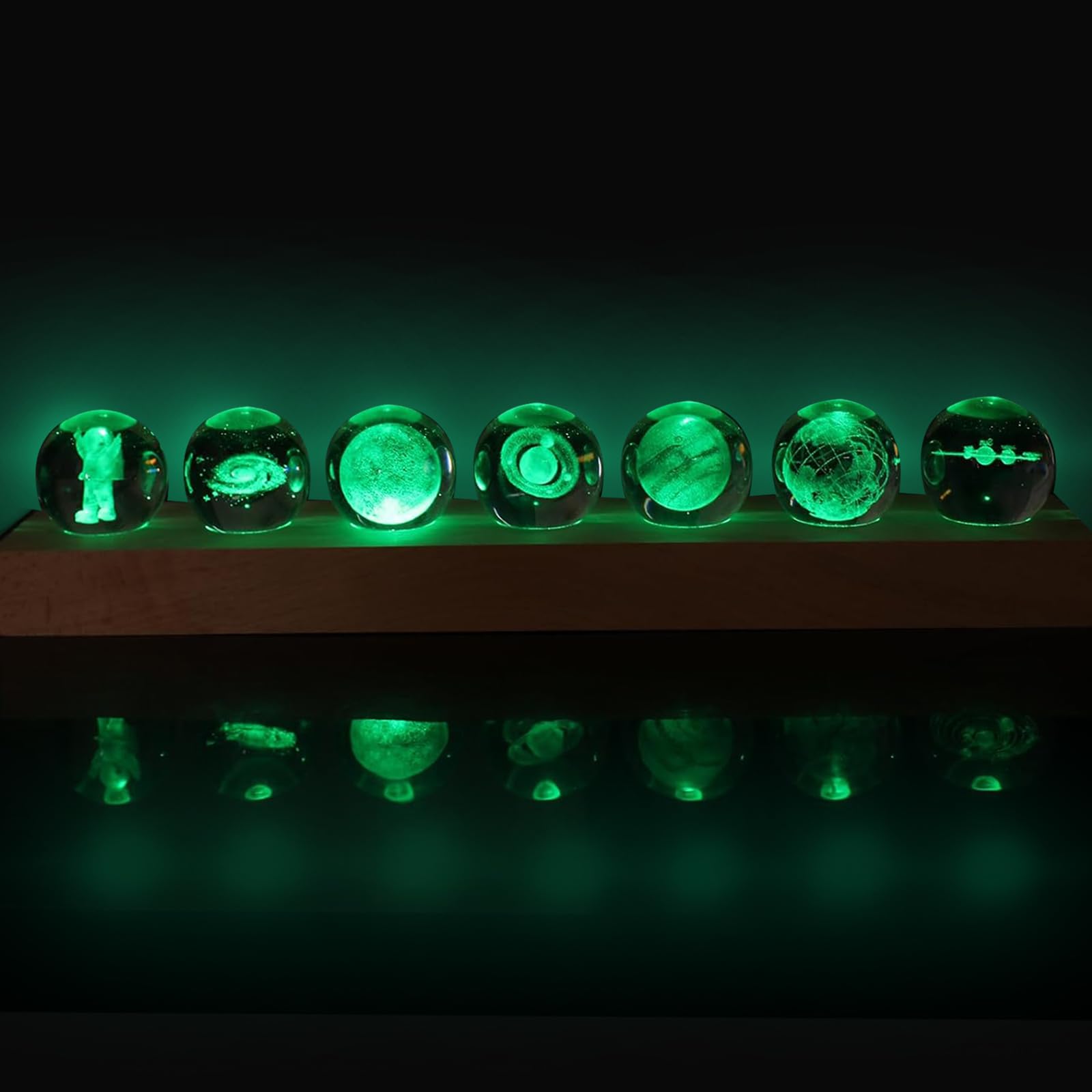 3D Kristallkugel Nachtlicht, 7 Planet Sonnensystem Glaskristallkugeln mit LED Holzsockel, 40mm Glaskugel LED Ball Lampe, Planeten Modell Kristallkugel Schreibtisch Dekor Astronomie Geschenk