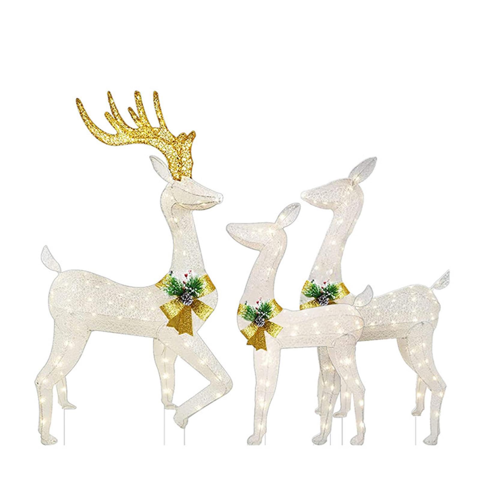 Beleuchtetes Weihnachts-Rentier Deko, LED-Reh im Freien mit Schleife, großes Hof- und Veranda-Display, festliche Urlaubslichter für Garten und Rasen, Xmas Outdoor Decor