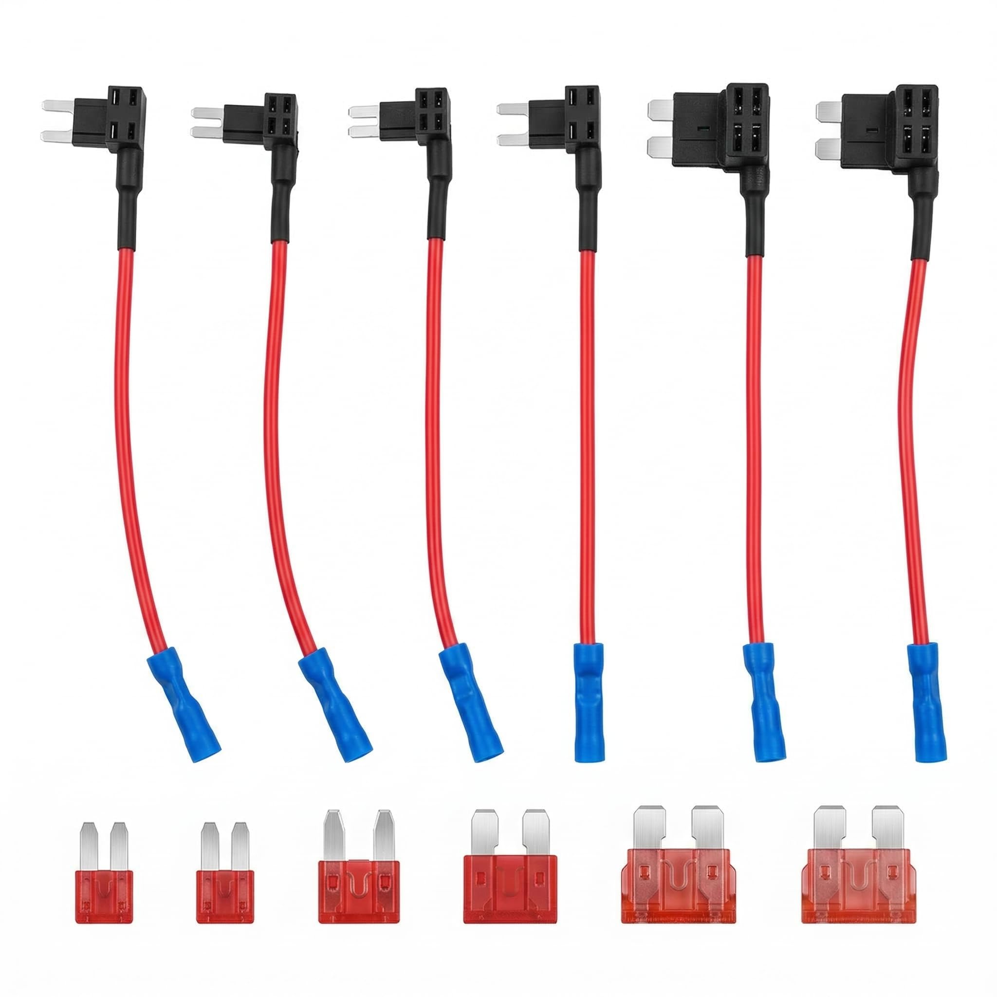 12pcs 3-Type Fuse Tap Connectors, Low Profile 10A Adapters, Piggy Back Fuse Holders for 12V 24V Dashcam GPS Systems