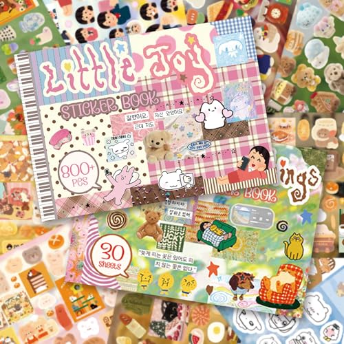 Image of Japanese Kawaii Sticker Book, 30 Sheets, 800 Pieces, INS Style Cute Cartoon Animals, Waterproof for Journaling, Scrapbooking, Planners (2 in 1)