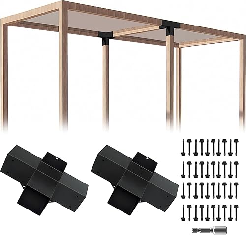 ITeVe.GD Kit de pérgola para bricolaje, 2 soportes de esquina de ángulo R de 4 vías, soporte de madera elevado con tornillos para 4 x 4 pulgadas