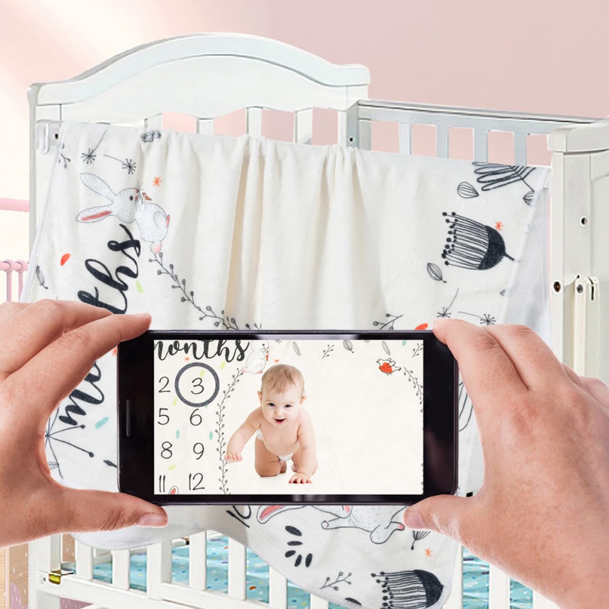 Coperta Fotografica in Flanella per Ragazzo Ragazza, 120x100 Cm | Telaio Marcatore Incluso, per Fasciare, Copertura Allattamento e Passeggino, Regalo e Ricordo
