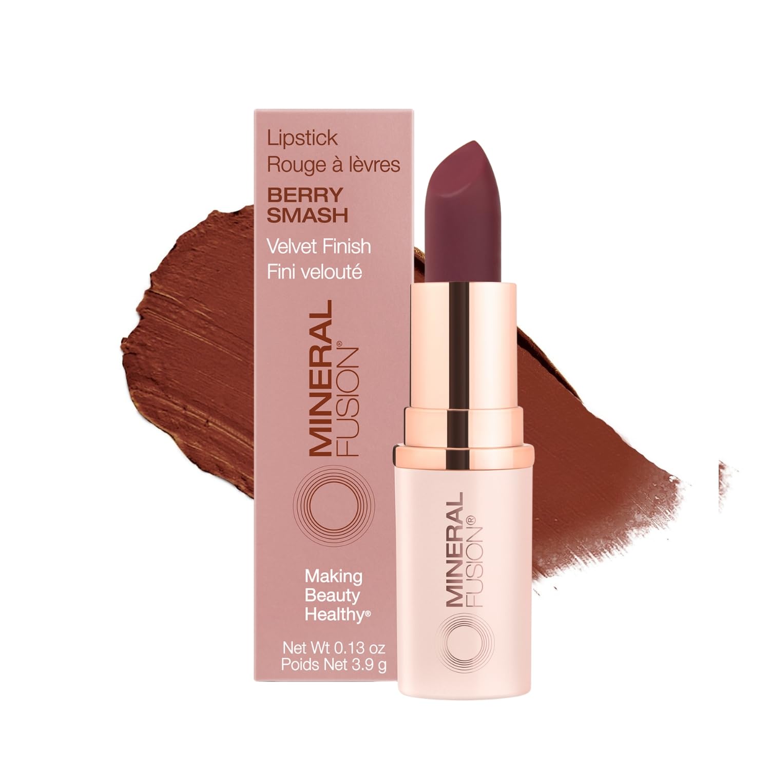 Mineral FusionLipstick, Vivid & Smudge-Free Lip Color with Avocado Oil, Cocoa Seed Butter & More, Long-Lasting Vegan Lipstick, FD&C Dye-Free, Cruelty-Free, Paraben-Free, Gluten Free, Berry Smash