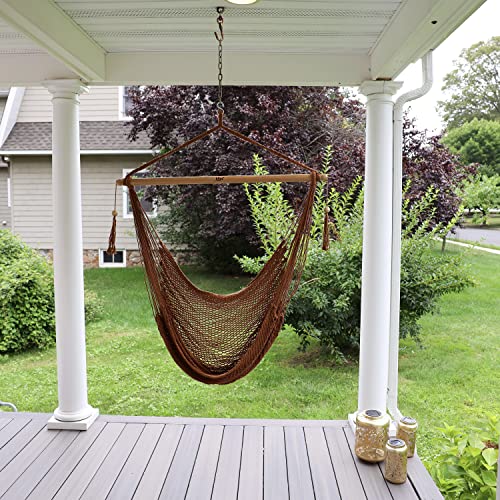 Bliss Hammocks Bhc-412Br Island Rope Hammock Chair, Eco Friendly & Hand-Woven Cotton, Varnish Coated 40 Inch Wood Spreader, Easy To Hang W/Included Hanging Kit, Supports Up To 265Lbs, Brown Rope #TOP1