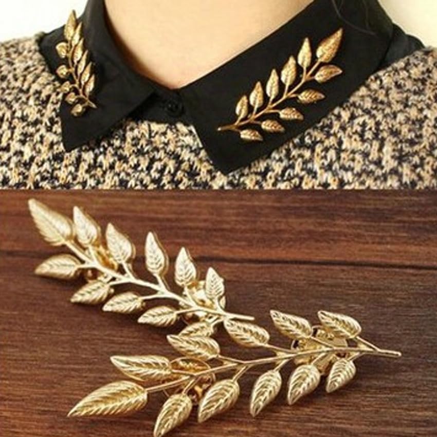 coadipress Gentlemen Gold Silver Leaf Brooches Simple Elegant Retro Double Leaf Collar Pin Brooch Gold Silver Plant Leaves Brooches4