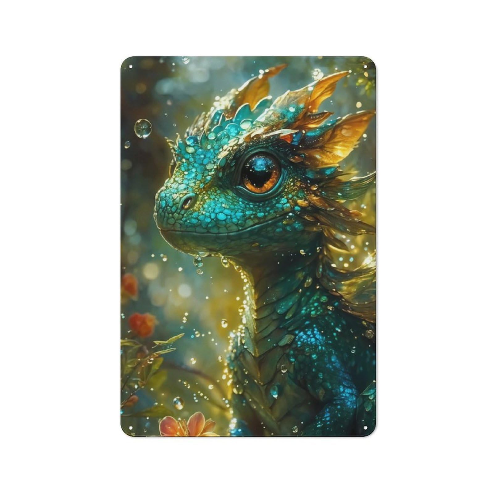 Junmoney Forest Green Baby Dragon Metal Wall Sign 30X20cm, Rustic Decor For Hallway Wall, For Metal Sign Collectors, For Garage And Workshop Walls