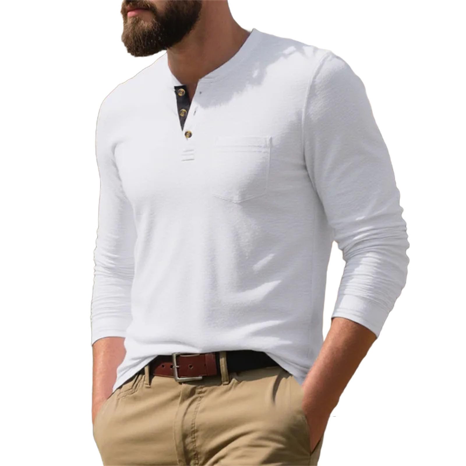 Maglietta da uomo a maniche lunghe, girocollo, alla moda, morbida, traspirante, con colletto a O