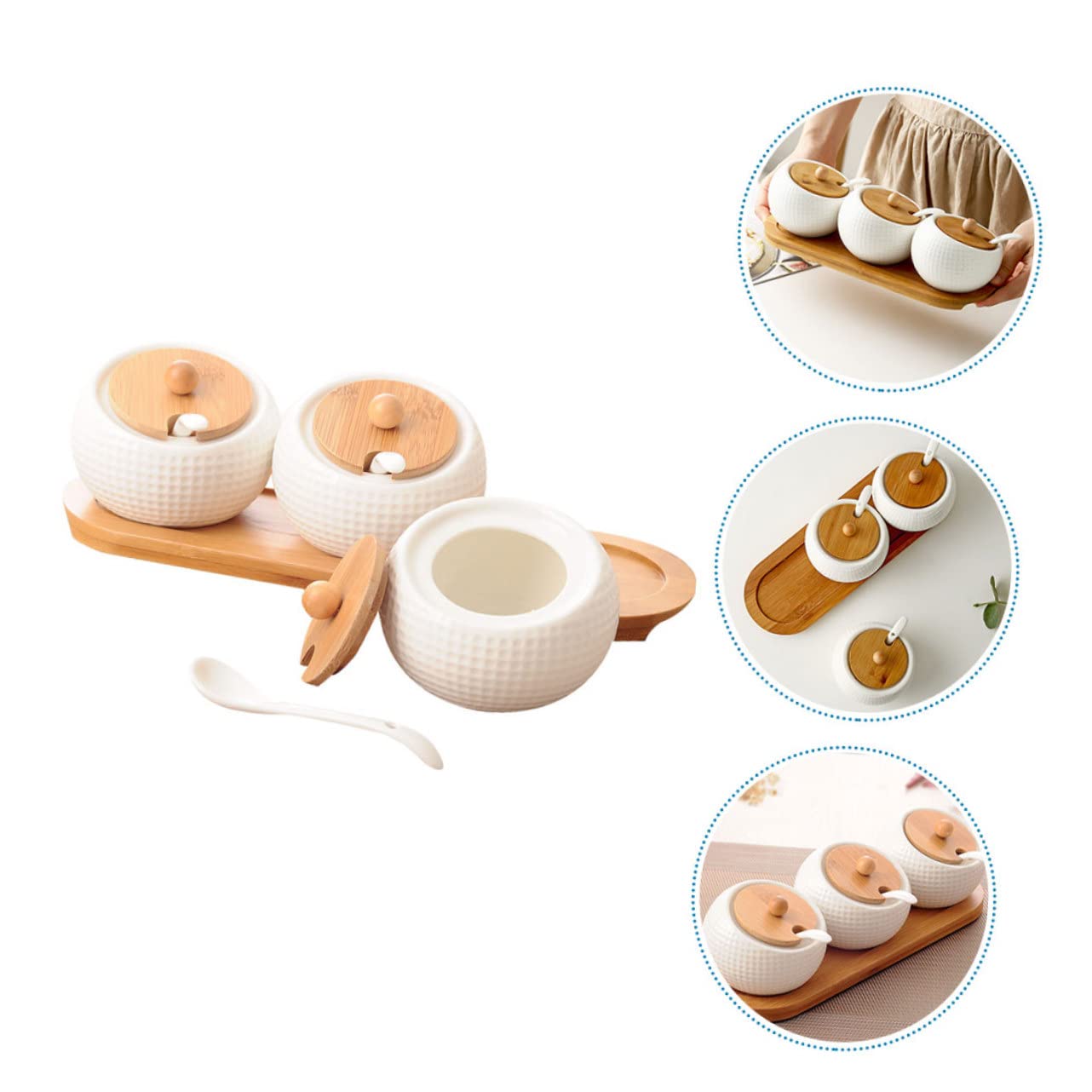 VALICLUD Set Barattolo per Spezie in Ceramica Bianca Coperchio | Cucinare, Legno Incluso, per Peperoncino in Polvere e Sale, Uso Domestico Versatile