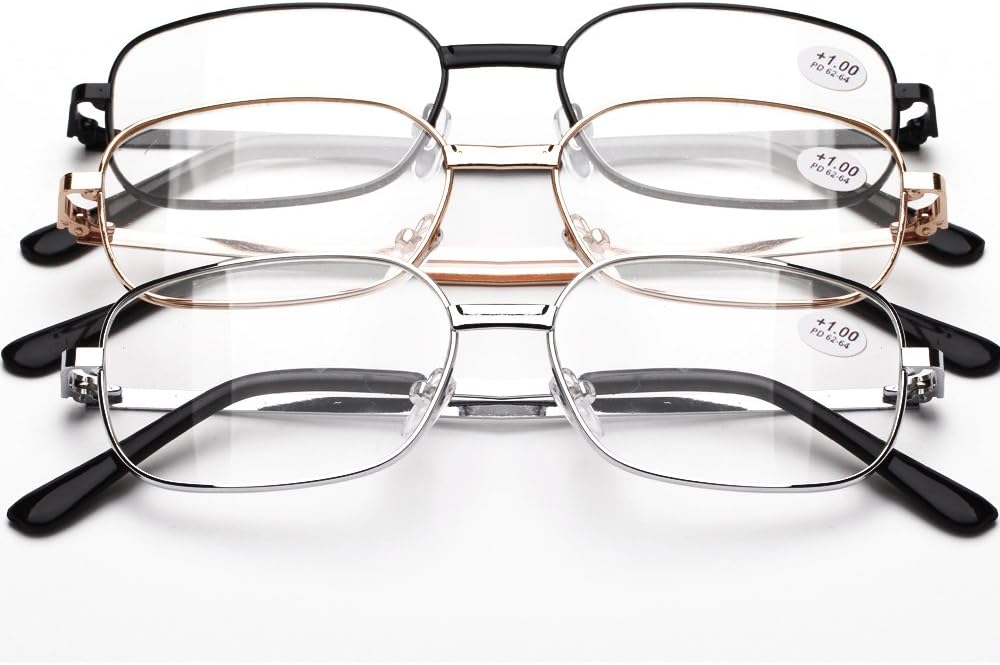 Reading Glasses 1.0 For Women & Man By See 626 - Alphareader 3 Pairs Value Packed Metal Readers- Unisex Reading Glasses - Black, Gray, Gold Reading Glasses