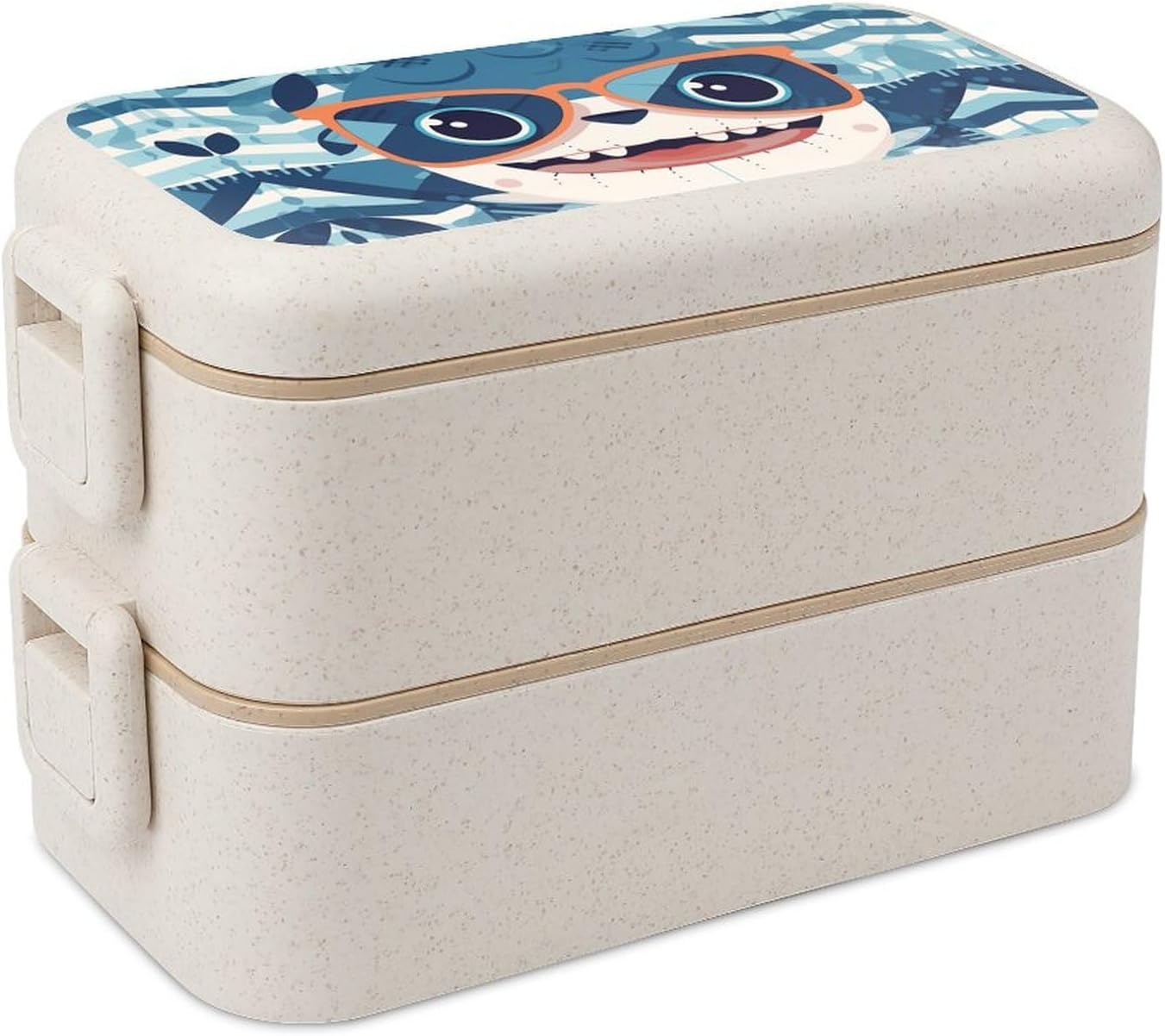 Lunch Box Bento Premium Shark with Glasses Printed Bento Box Bento with Spoon And Fork with Compartment Containers Suitable for Men And Women, style