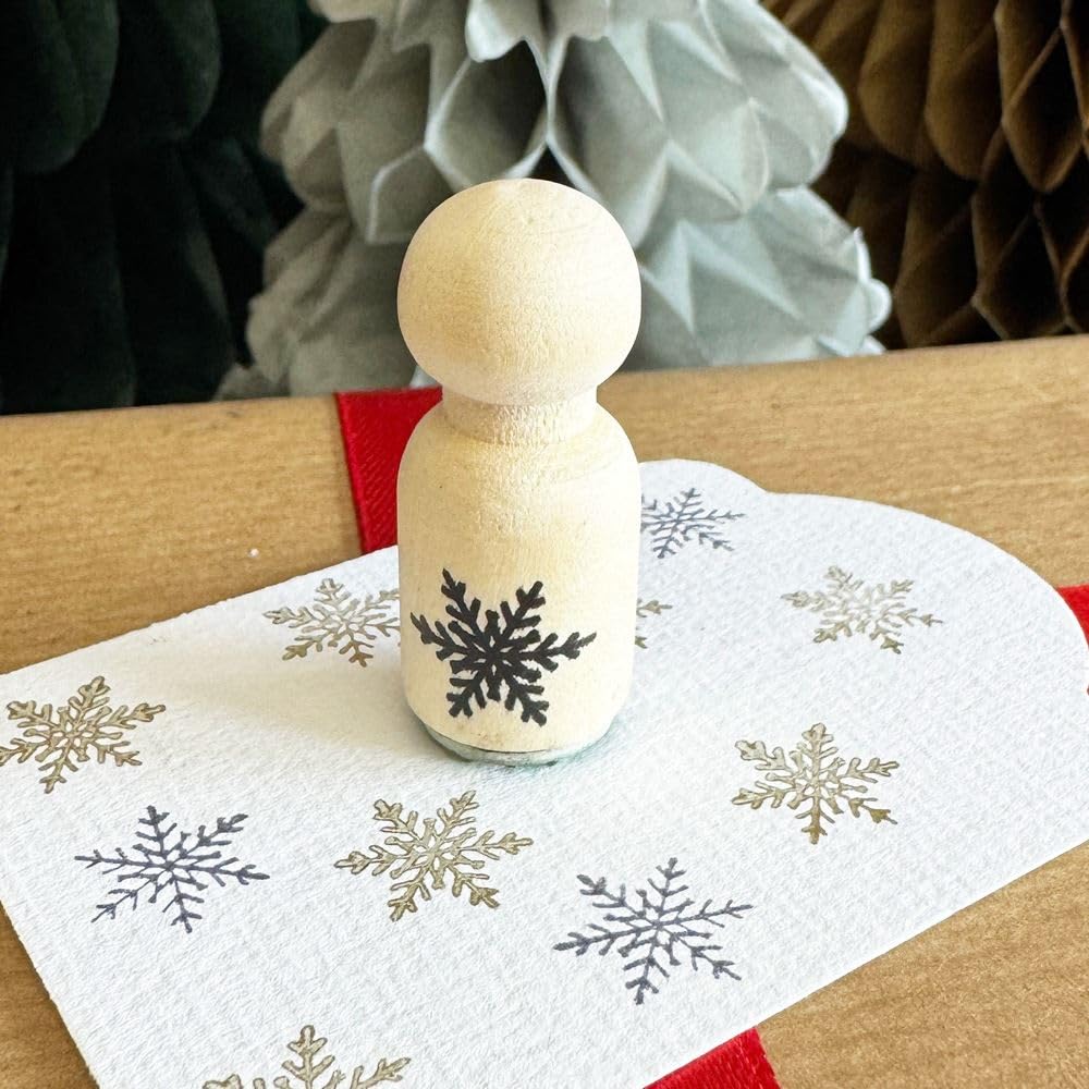 Luck And Luck Brown Mini Christmas Snowflake Rubber Stamp, Ink Stamp For Cards Scrapbooking, Wooden Christmas Stamp, Diy Gift Tags Crafts, Festive Crafts