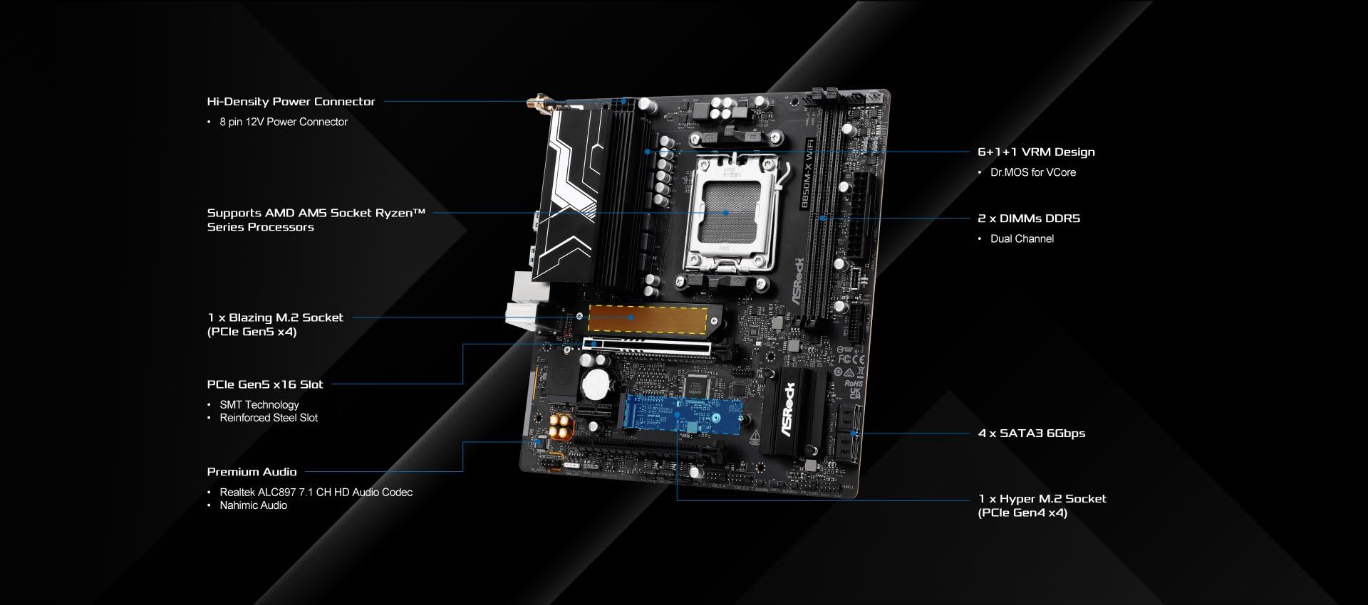 Asrock Płyta główna B850M-X WiFi B850 AM5 Micro ATX WiFi R2.0 PCIe 4.0