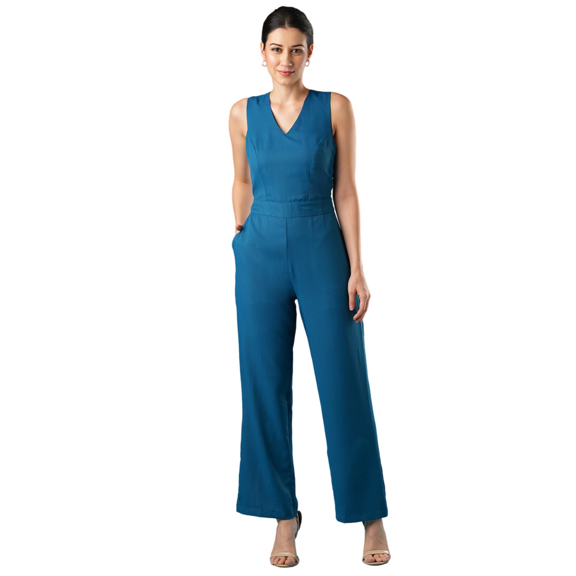 GlobusWomen V-Neck Stylised Back Wide Leg Workwear Jumpsuit