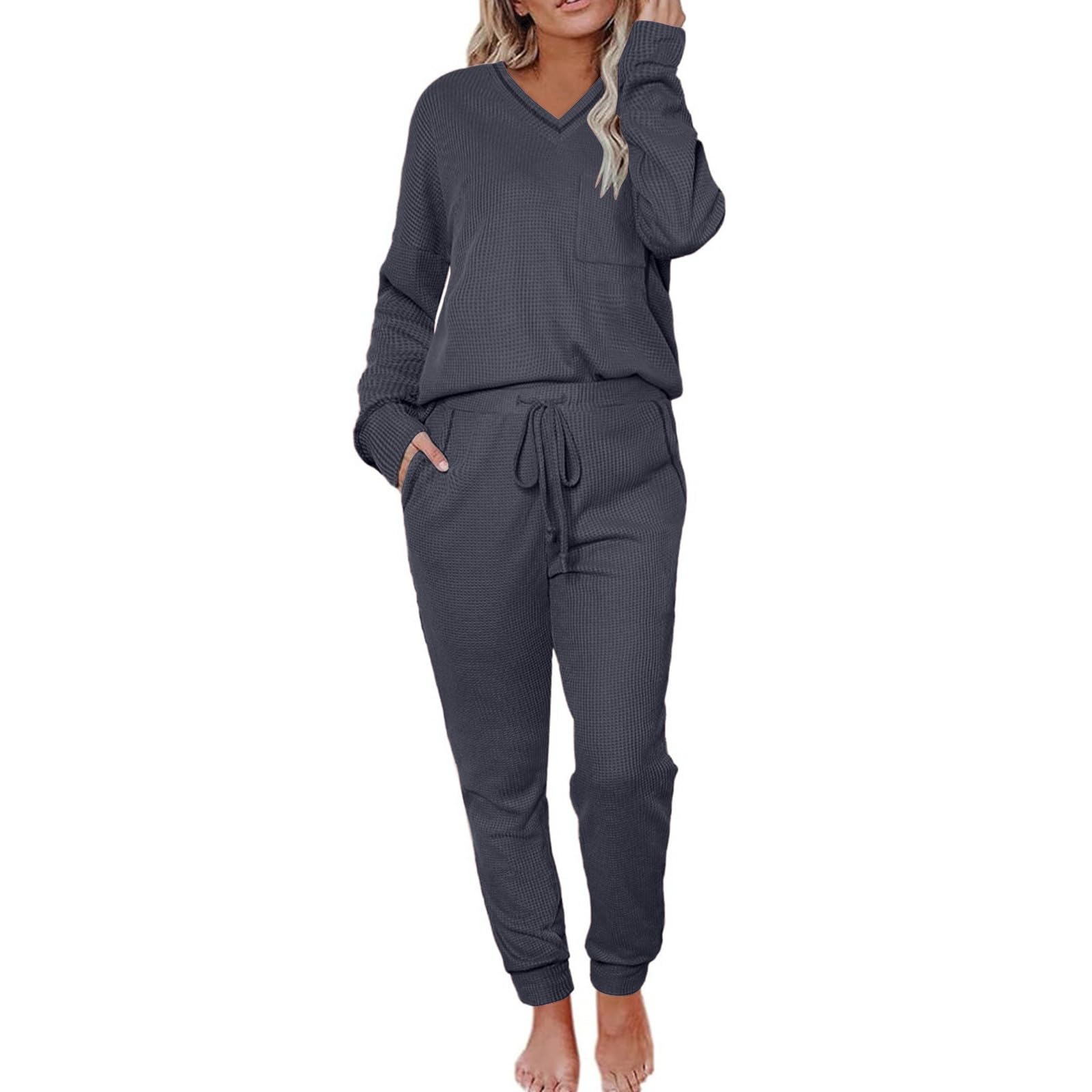 Tuta Donna Casual 2 Pezzi Completi Da Ginnastica Manica Lunga Scollo a V Tuta Sportiva Completo Palestra Elegante Set Top E Pantaloni a Gamba Larga Tute Per Jogging Fitness Yoga Da Casa Autunno