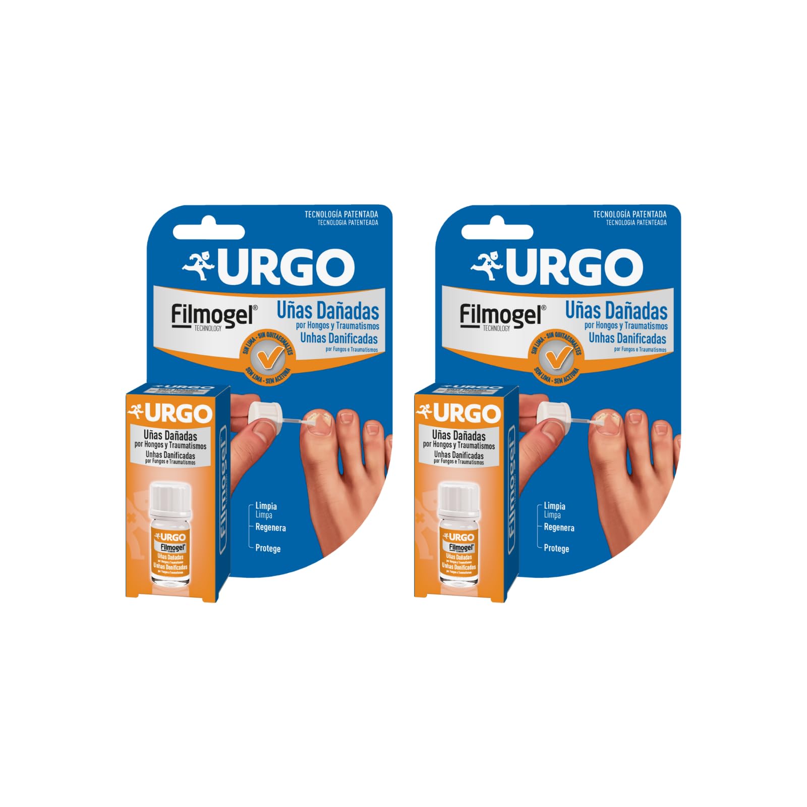 Urgo - Uñas dañadas Filmogel – Para uñas dañadas por Hongos y Traumatismos leves - Frasco de 3,3 ml con pincel incorporado, Pack de 2 unidades