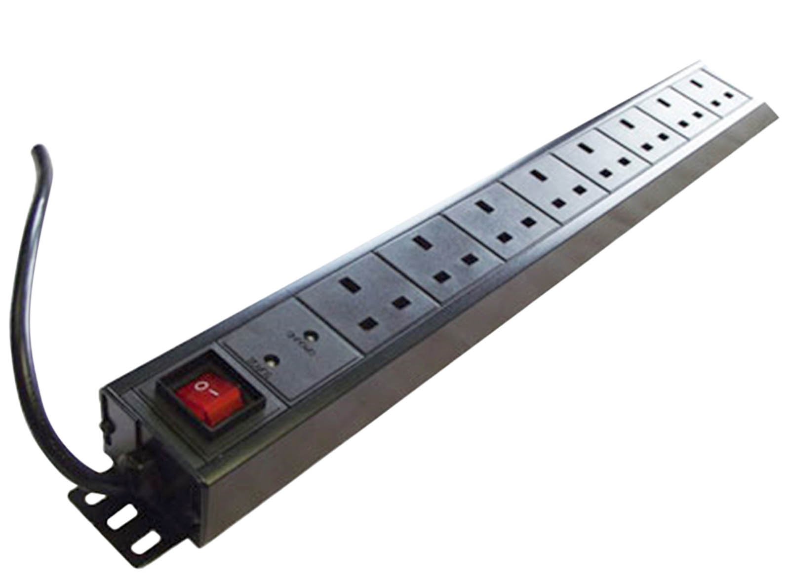 Eagle 8-Way UK Vertical Socket 19" PDU with Surge Protection to UK Plug 2M