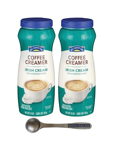 Paquete de crema de café irlandés Incluye dos 2 botellas de 15 onzas líquidas de crema de café Hill Country Fare y 1 agitador de café de cuchara de
