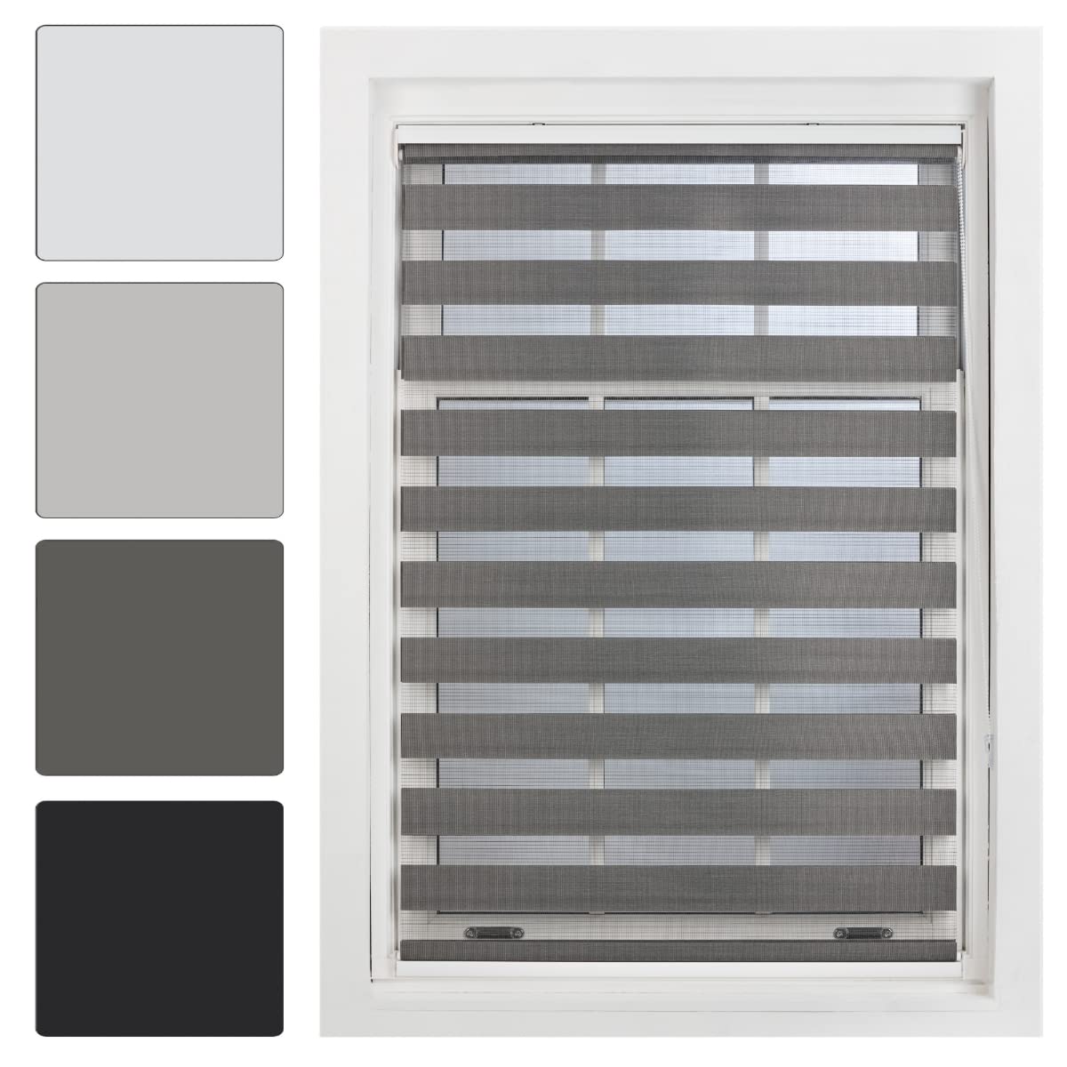 FURNISHED Day Night Blinds Made to Measure - Zebra Roller Blind Double Vision Fabric Quick Install Window Shades - Day and Night Blind, Dark Grey, 60W x 165H cm