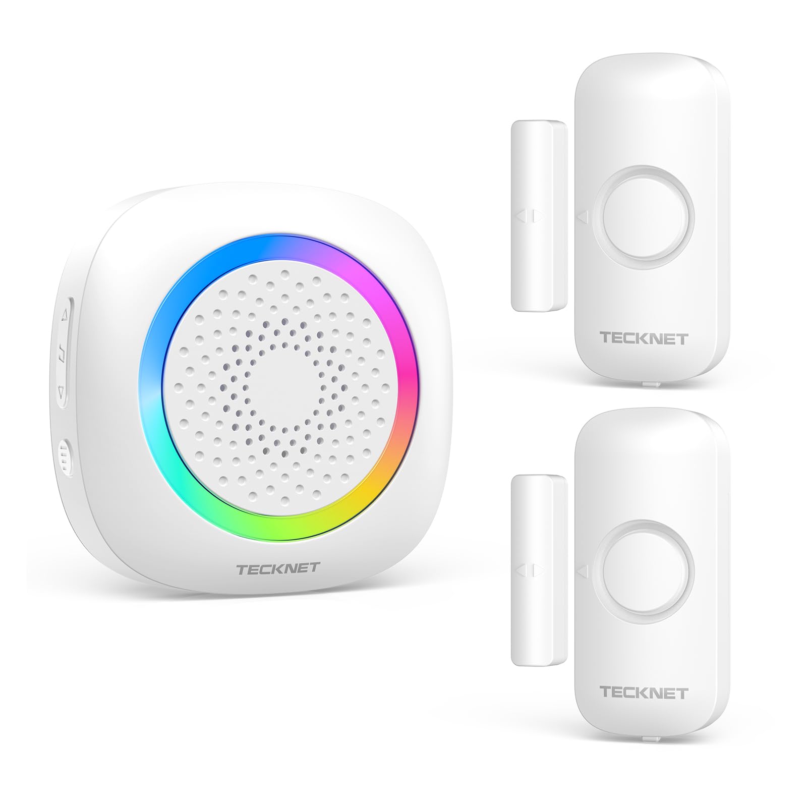 TECKNET Alarma Casa con Timbre Y Sensor Apertura Puerta Magnético, 2*Sensor | Alcance de 300m, 61 Melodías, Indicador RGB, Sistema de Seguridad para Hogar, Tienda u Oficina
